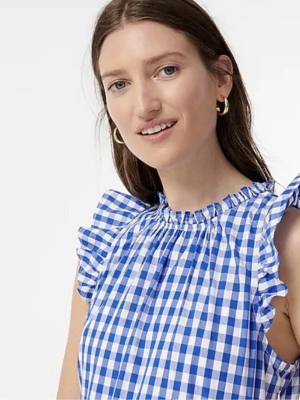 J.Crew Blue & White Gingham Tiered Midi Dress